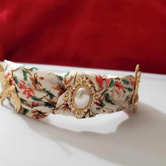 Headband crane heron bird floral satin vintage style handmade pearl crystals new - Picture 10 of 10